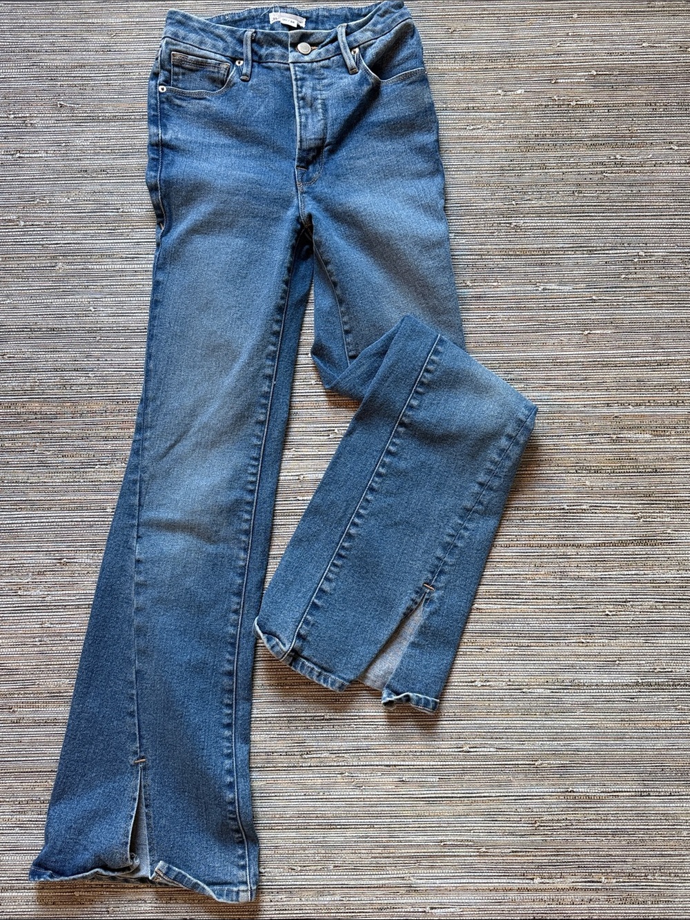 Good American Blue Flare Jeans with Front Slits